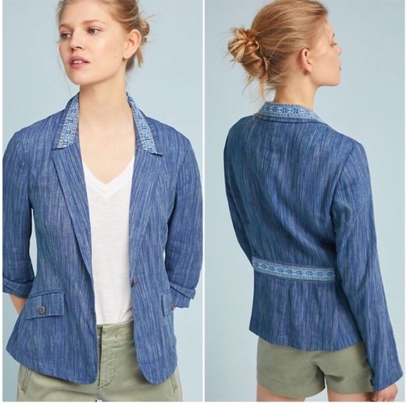 Anthropologie Cartonnier Winona Linen Cotton Embroidered Jacket - Picture 2 of 8
